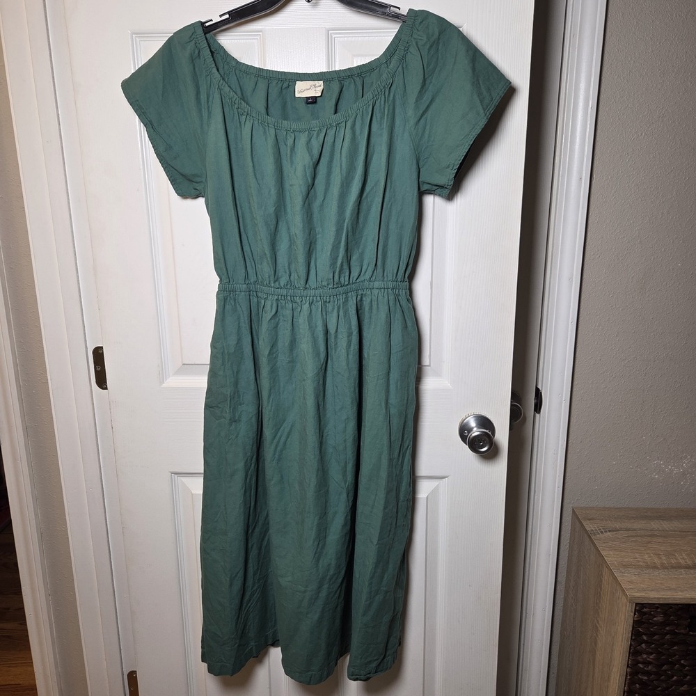 Universal Thread sz L green midi dress boatneck back cutout‎ slits 100% cotton